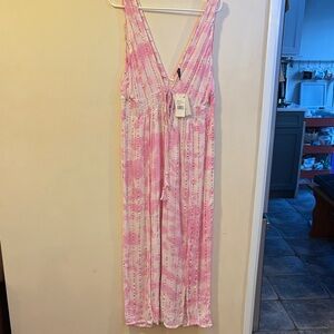 Raviya Pink and White Striped Dress with gold piping so nice open front legs